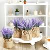 Artificial Lavender Plant Small Fake Lavender Flowers Decor in Burlap Bag Rustic Potted Plant for Kitchen Farmhouse Home Decor