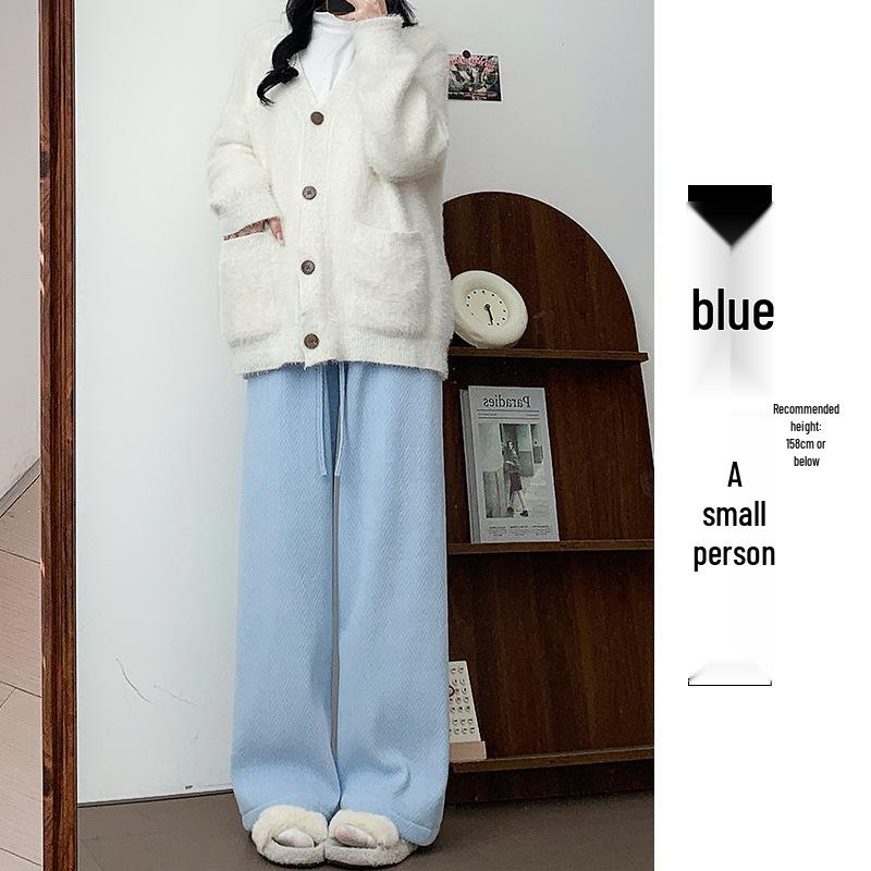 

2024 Winter Women s Woolen Straight-Leg Velvet Pants - Loose Fit, Socialite Chic Style S