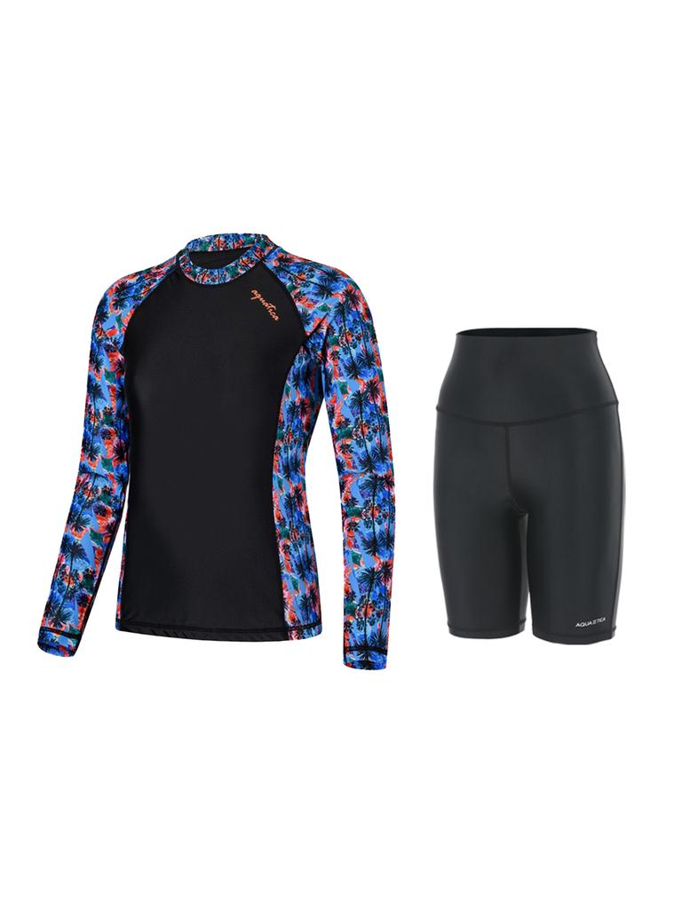 Akuatika Women'S Rash Guard Aqawbv + Half Leggings Bk Set
