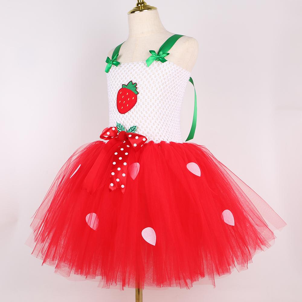 Kids Strawberry Tutu Dress Costume for Girls Birthday Party Tulle Princess Dress Girl Halloween Christmas Carnival Dresses