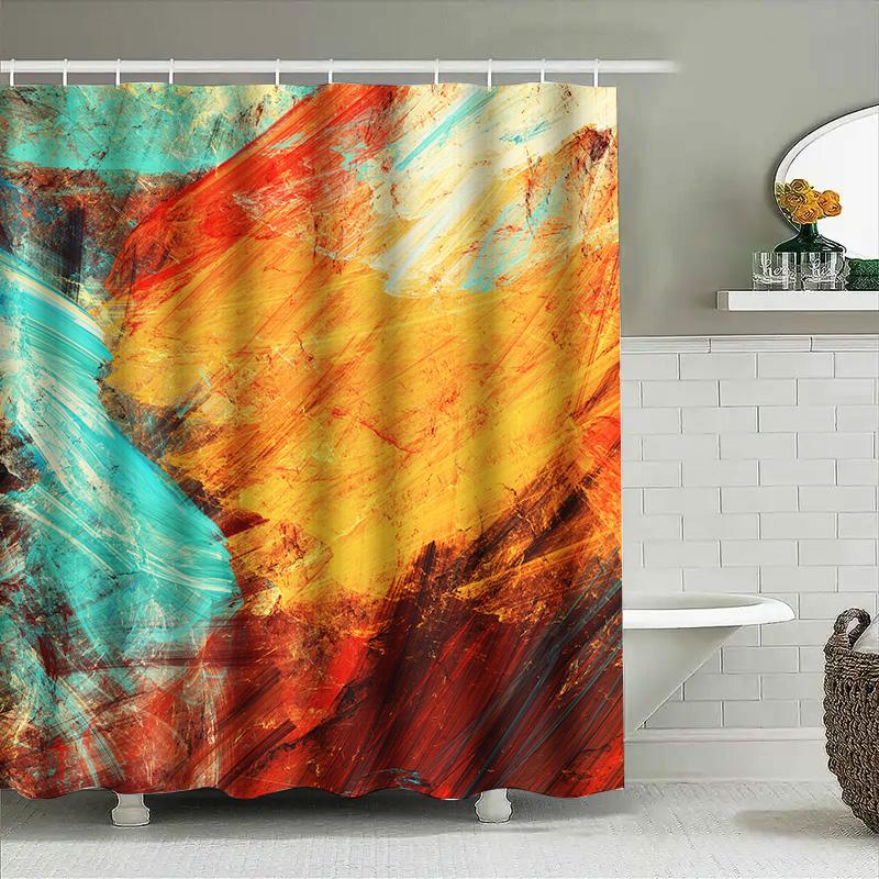 Abstract Colorful Shower Curtain Red, Yellow, Orange Blue Modern Print Bathroom Decor Waterproof Fabric Easy Installation