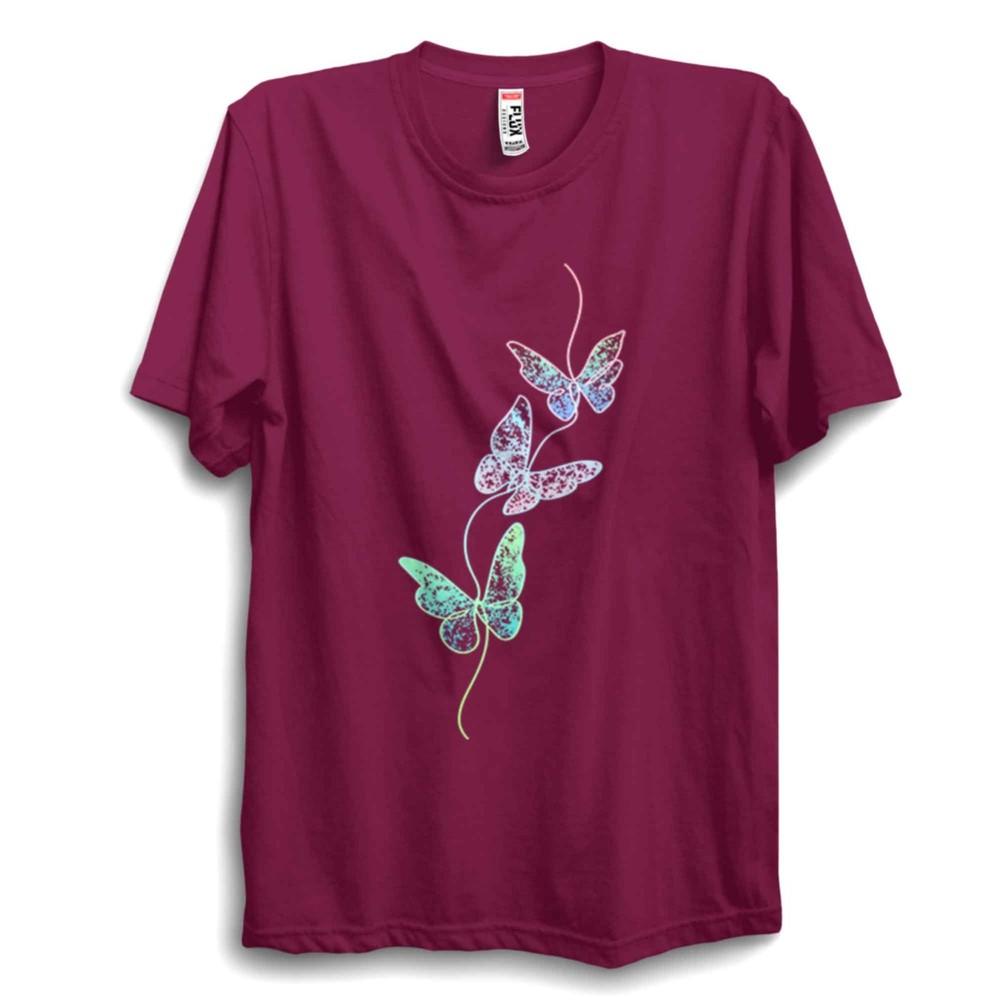 Schmetterling T-Shirt Linienzeichnung Minimalistisch Sommerhemd Süßes Oberteil 100% Baumwolle Shirt