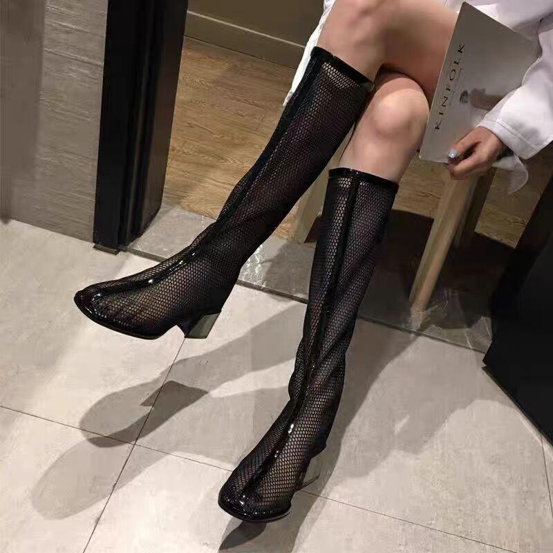 Women's Summer Boots Luxury Elegant Long Shoes For Women Trend 2024 Comfortable Mesh Black Heeled Outdoor Fashion High Boots