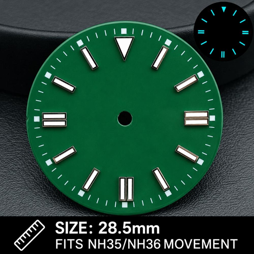 28.5MM Dial Size Green Luminous Dial Colorful Watch Movement Dial for NH35 8215 2836 Watch