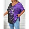 Summer V-neck Flower Pattern 3D Printed Top Fashionable Casual Short Sleeved Plus Size Women's T-shirts
