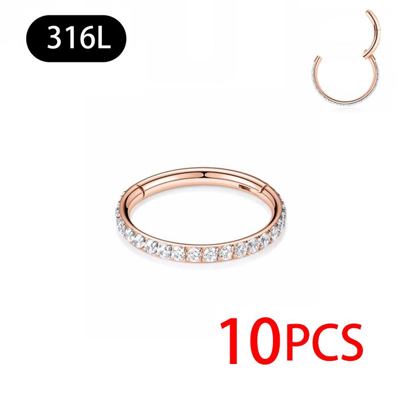 10pcs Stainless Steel Hoop Earrings Nose Ring for Women Piercing White Zircon Body Jewelry Round Nose Ring