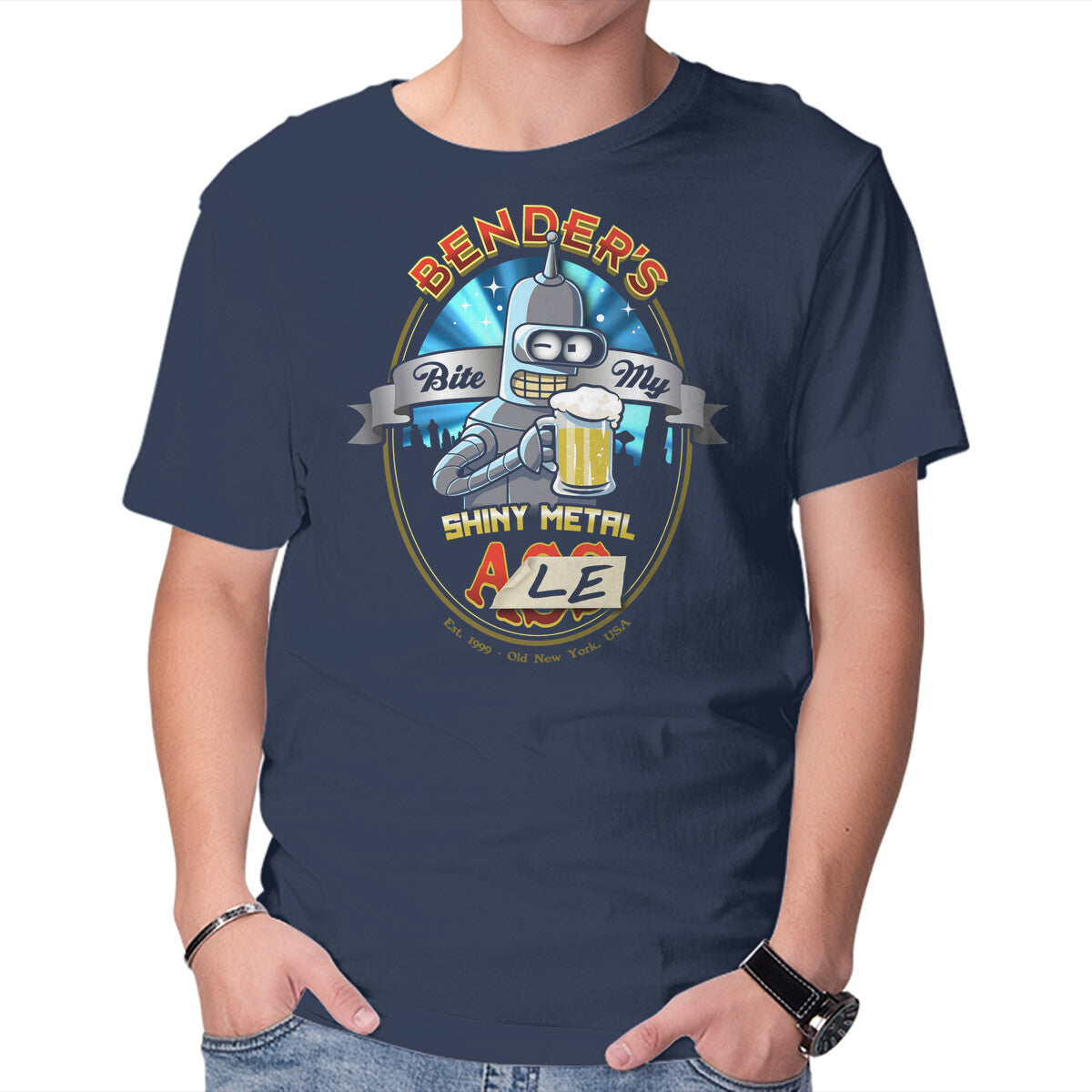 Unisex Crew Neck T-Shirt Bite My Shiny Metal Ale Graphic Short Sleeve Casual Tee XL