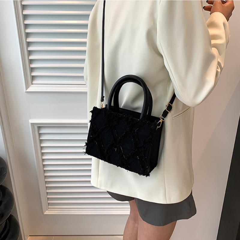 Women's Small Square Bag Diamond Shaped Pattern Raw Edge Shoulder Bag Fashion Trend Crossbody Bag Female Handbag CLE