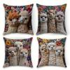 1/4Pcs Llama-Printed Floral Pillow Covers Sofa Cushion Cover Home Bedroom Room Decoration