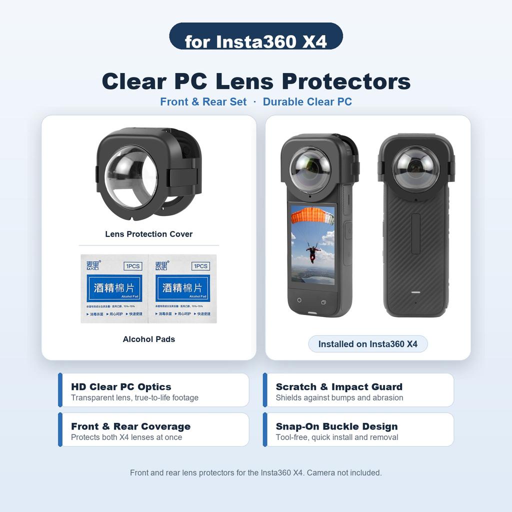 Lens Guard for Insta360 X6 X5 X4 X3 X2 Clear PC Lens Protector Cover Cap Scratch Resistant Action Camera Accessories Pair Set