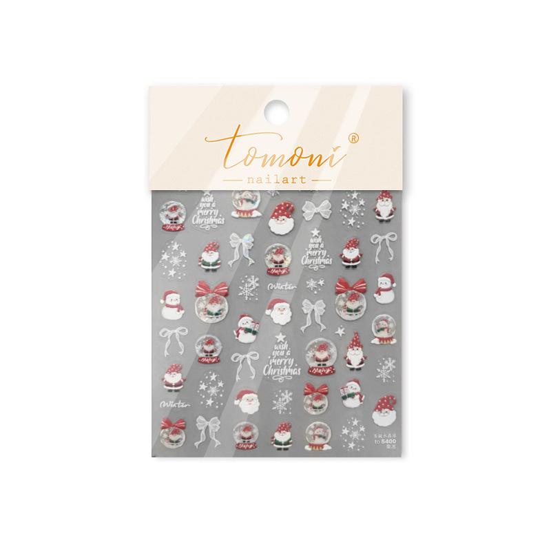 Christmas Snowman Nail Art Stickers Winter Fresh Nail Stickers White Snow Crystal Ball Ornament Stickers