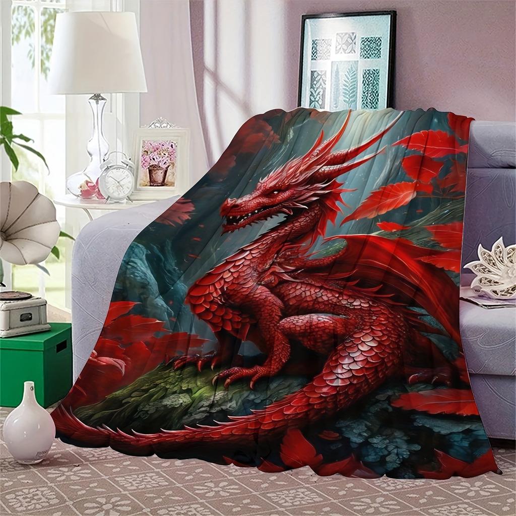 Purple Dragon Pattern Blanket Warm Flannel Blanket For Travel Camping Outdoor Picnic Blanket