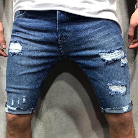 Jeans Corti Skinny Strappati da Uomo Chiusura con Zip Tasche Pantaloncini per Festa