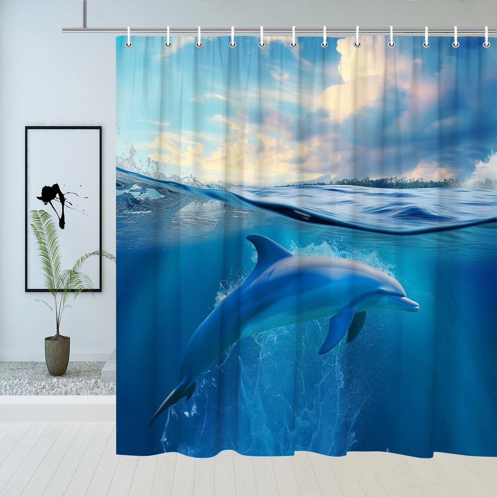 Deep Sea Dolphin Shower Curtain - Water-Resistant Fabric for Bathroom - Perfect for Ocean and Marine Lovers