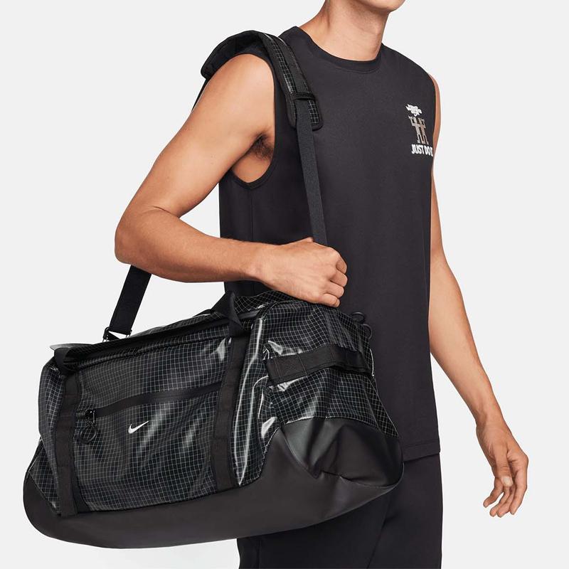 Nike Logo Zipper Closure Polyester Shoulder Crossbody Handbag Travel Bag Unisex Bags Black Light-Smoke-Gray DJ9680-010