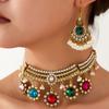 Vintage Jewelry For Women Glasses Beads Decoration Jewelry Sets 5 Flowers Tassel Pendant Necklace Earrings Set For Women Gift