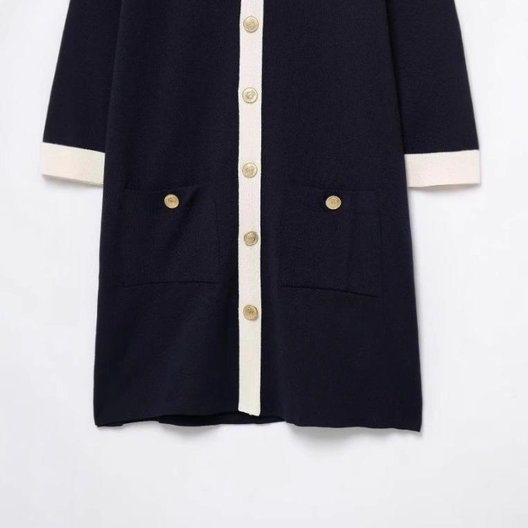 TAOP&ZA Women's Early Spring Color Block Turn-Down Collar Long Sleeve Knitted Dress