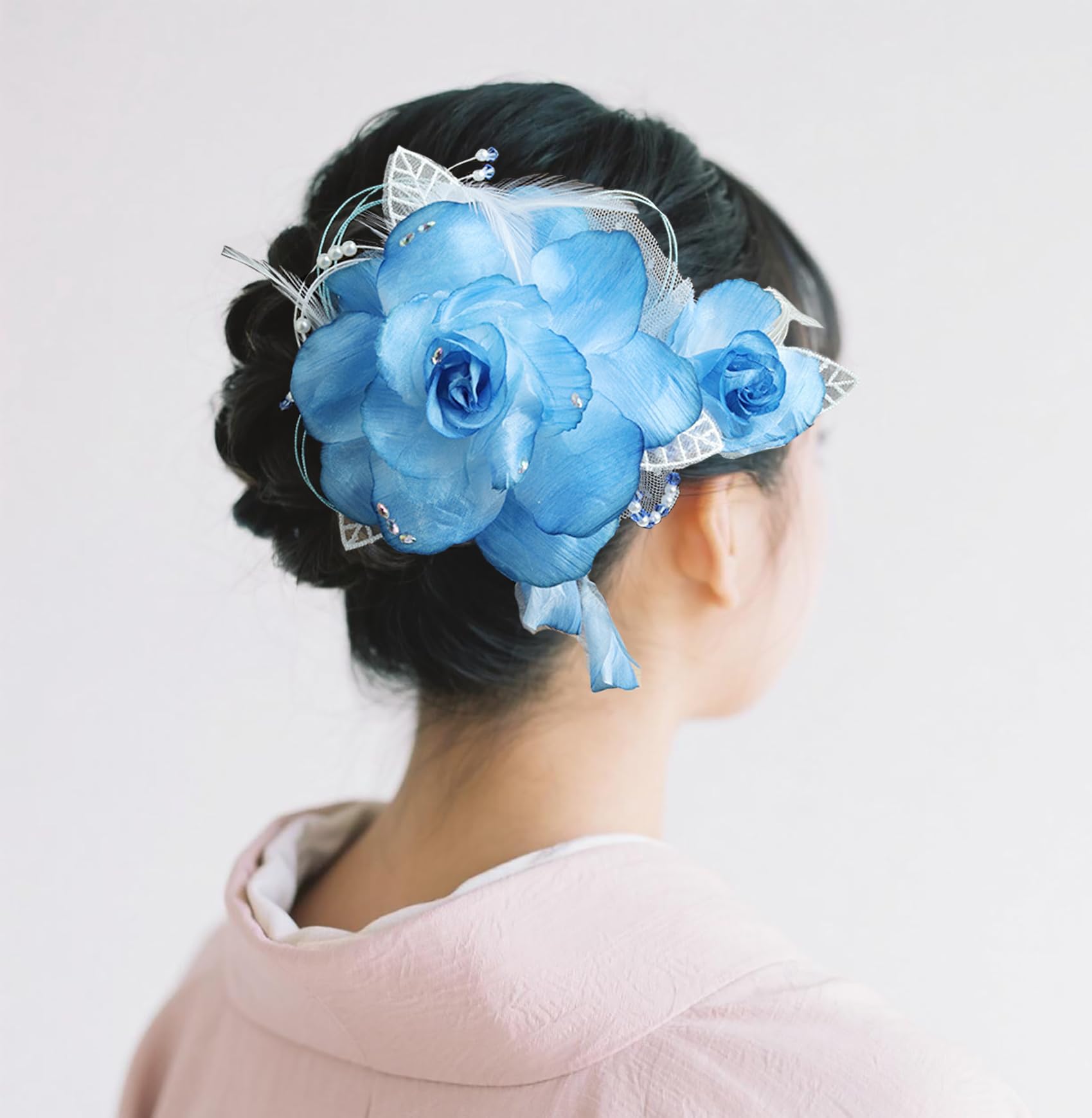 

Yukata Hair Ornament Set, Japanese Traditional Clothing Accessories, Artificial Rose, Hair Accessory for Coming-of-Age Ceremony, Furisode, and