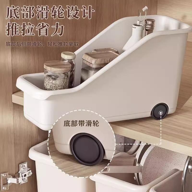 Multifunctional Kitchen Storage Box with Wheels for Pots Spices Utensils Countertop Cabinet Organizer