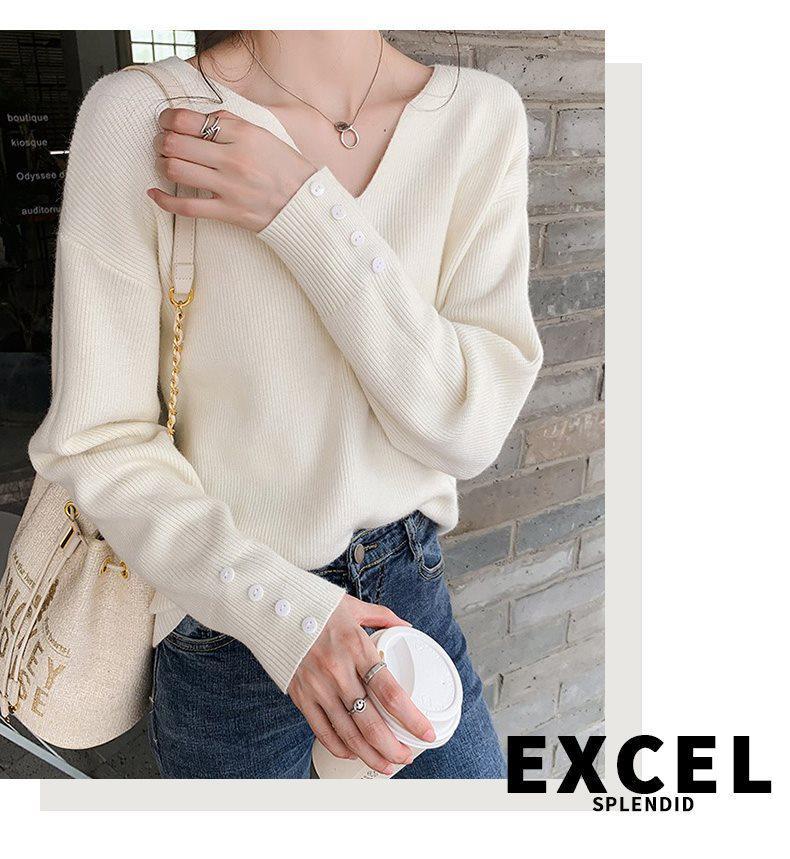 Pulover Tricotat Chic cu Gât în V cu Coaste pentru Femei - Moale, Mărimi Mari cu Croială Largă pentru Primăvară, Toamnă și Iarnă