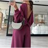 2025 Frühling Neu Strickstoff Neckholder Einfarbig Pullover Sweatshirt Hose Anzug