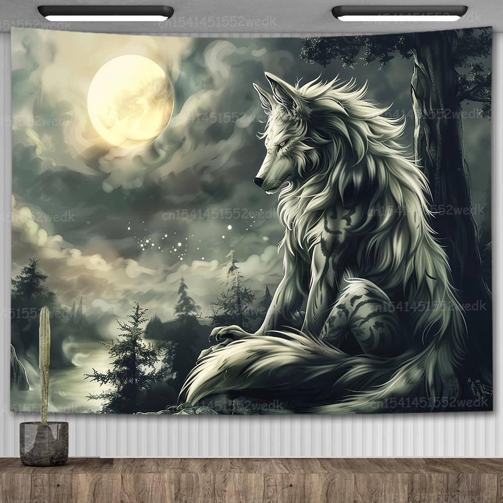 Emo Beyaz Kurt Oturan Meme Goblen Kurt Adam Goblenleri Yatak Odası İçin Baskılı Ev Dekorasyonu Resimleri Oda Duvar Asılı Posterler