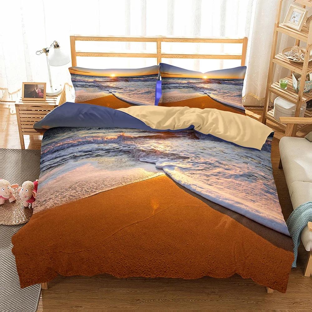 3D Bed set Beautiful Beach Bedding Bed Sets Modern Quilt Cover+pillowcases Winter California King Bedding Sets Jogo De Cama Bed