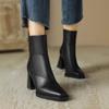 Retro Brown Soft Leather Thick-heeled Ankle Boots Women, New High-heeled Boots British-style Small Square Toe Slim Boots C1226