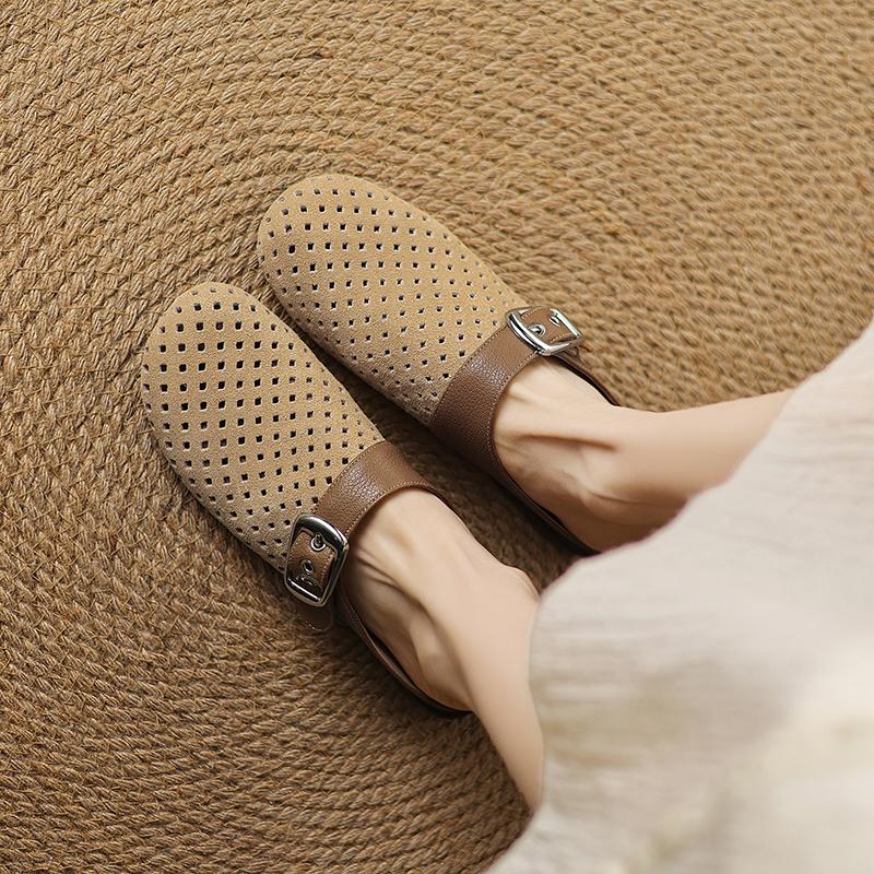 Fashion 2025 New Summer Slippers Cover Toe Fashion Hollow Out Sandals Women Shoes Zapatos De Mujer Ladies Shoes Mesh Mules Suede Shoes