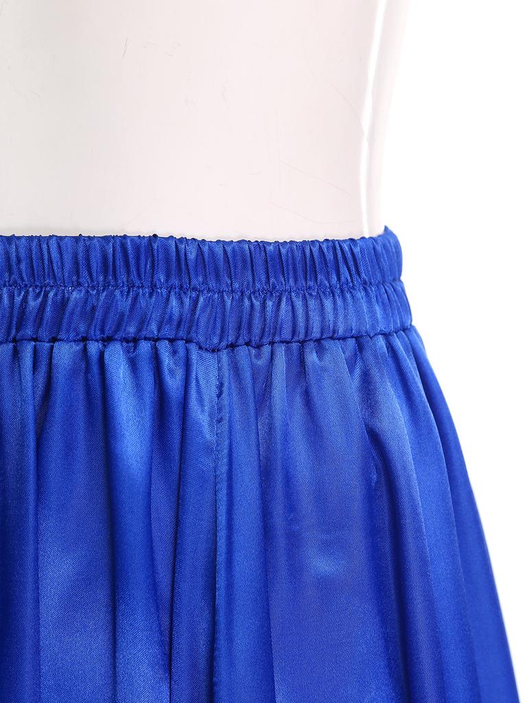 Ladies Spanish Dance Skirt Flamenco Style Ruffled Trim Irregular Hem Satin Elastic Waist Big Swing Skirt
