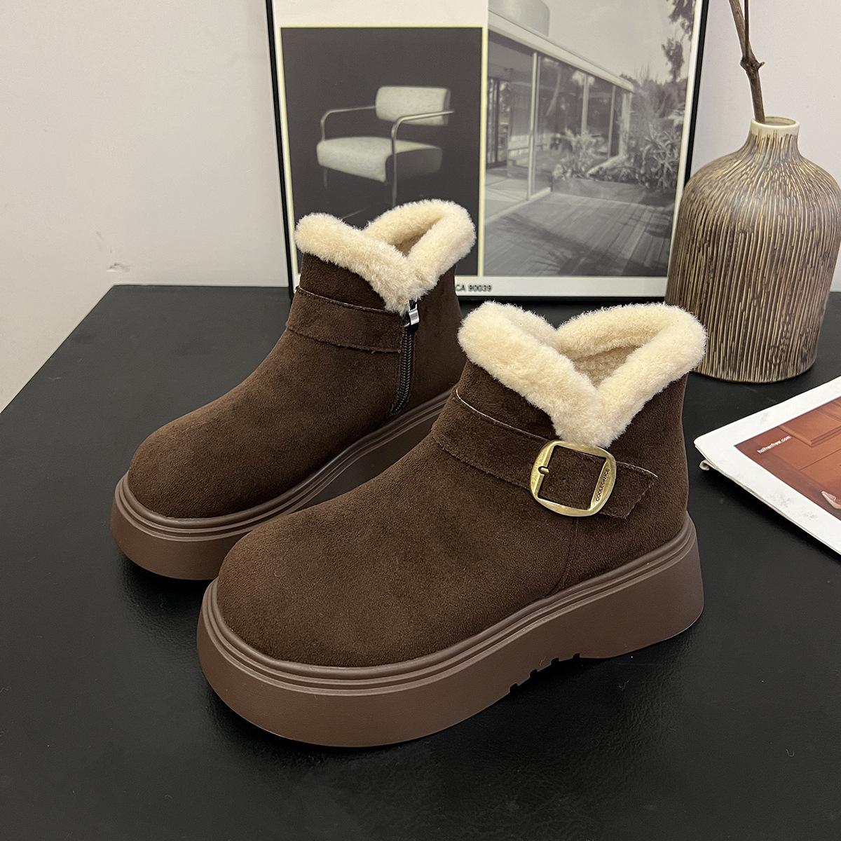 

Fashion versatile warm retro heightened platform snow boots women s 2025 new autumn and winter piled thickened cotton shoes 40 коричневый