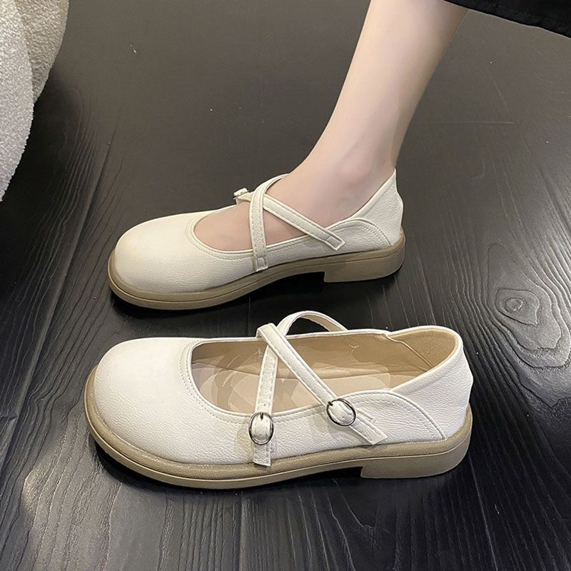 

Two wear small leather shoes women s summer new French style with skirt Mary Jane shoes thick heel loafer single shoes spring and autumn 40