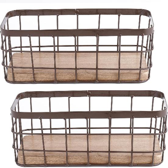 Набор Dicunoy из 2 маленьких проволочных корзин, узкий деревенский контейнер для хранения для столешницы в ванной, прямоугольный органайзер в стиле кантри для кухонной столешницы,