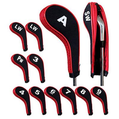 Saki Masa Iron Cover Golf Head Cover Set with Club Club Number Long Set of 12 & Numbers, Print, Zipper, Neck, (Red)