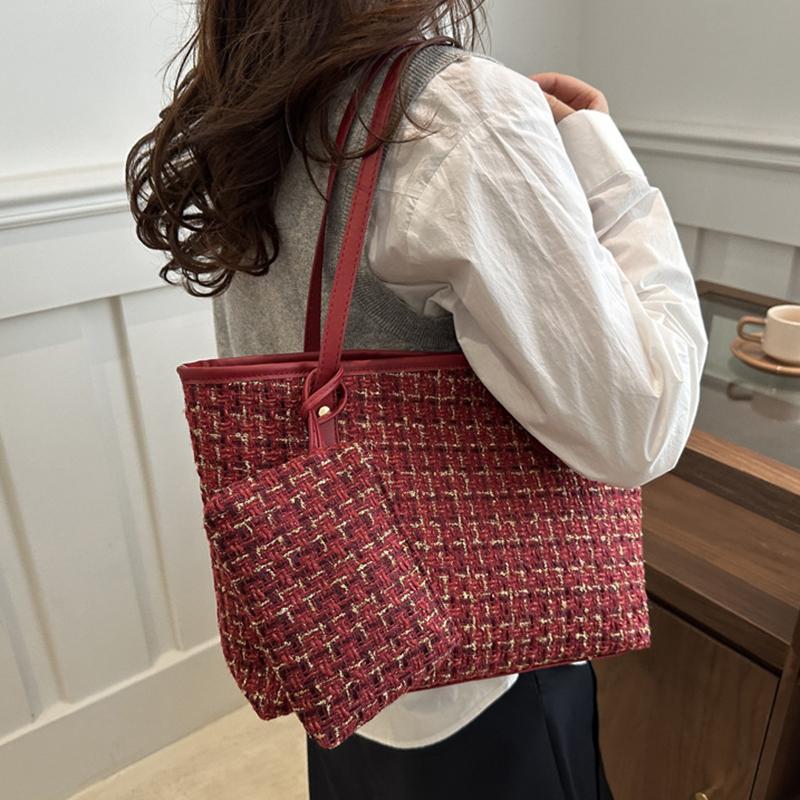 Large Capacity Women Shoulder Underarm Bags Simple Plaid Versatile Ladies Tote Bag Purse Portable Female Handbags with Zipper