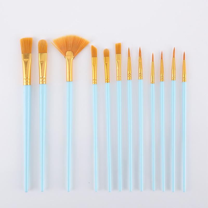 12-Piece Nylon Bristle Brush Set for Gouache, Acrylic, and Watercolor - Children's DIY Painting
