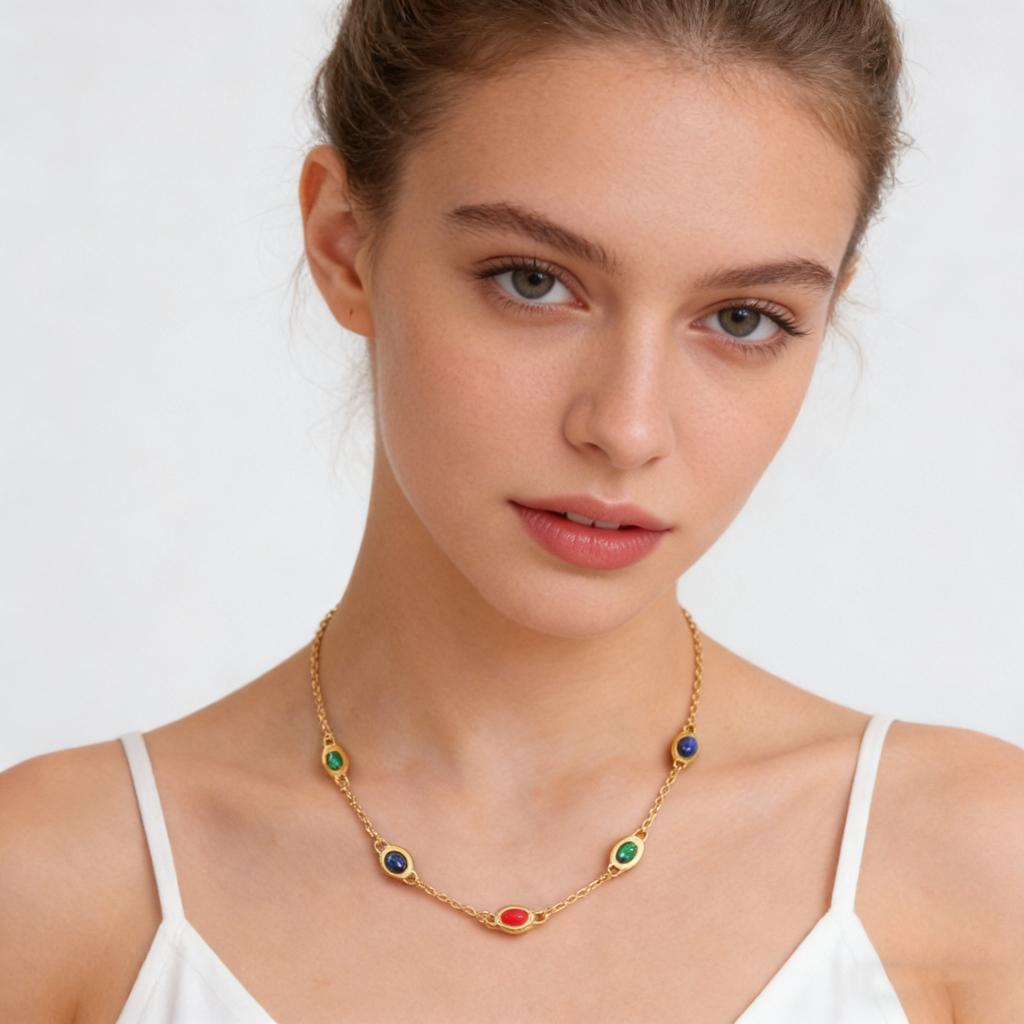 Boho Colorful Natural Stone Necklace for Women Exquisite Stainless Steel Thin Chain Collar Necklace Trendy Jewelry Summer Party