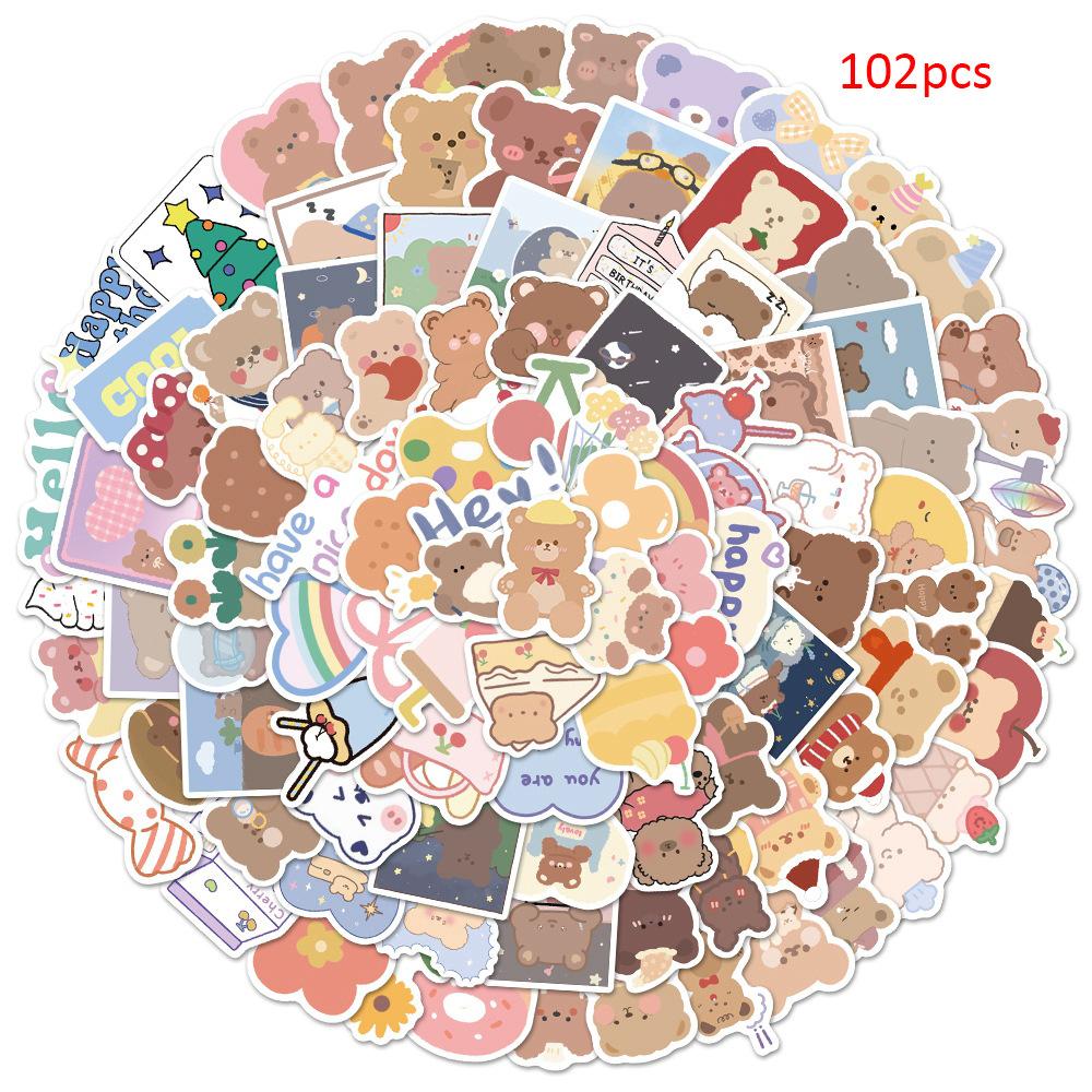 102pcs Fresh Small Style Cute Bear Stickers For Diary Fridge Decoration Suitcase