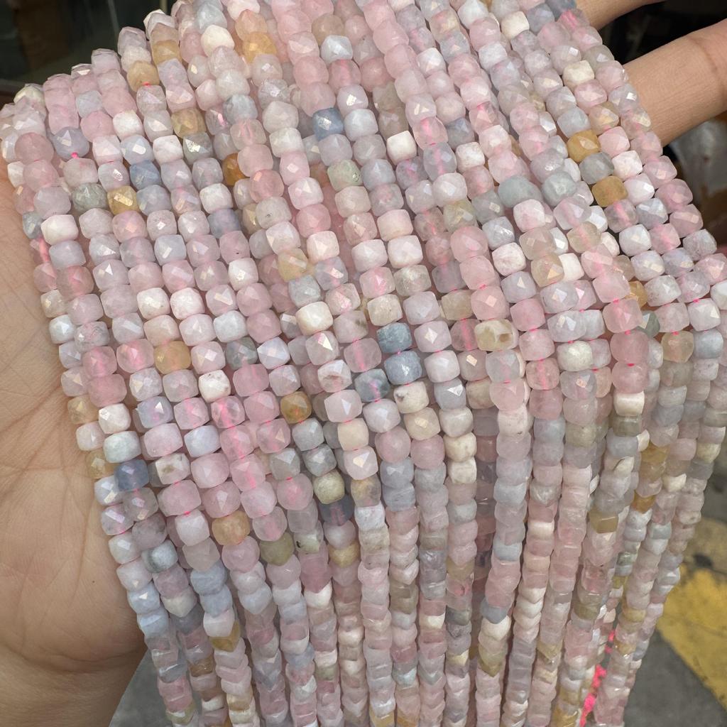 Mixed Color Faceted Morganite Square Bead Bracelet for DIY Jewelry