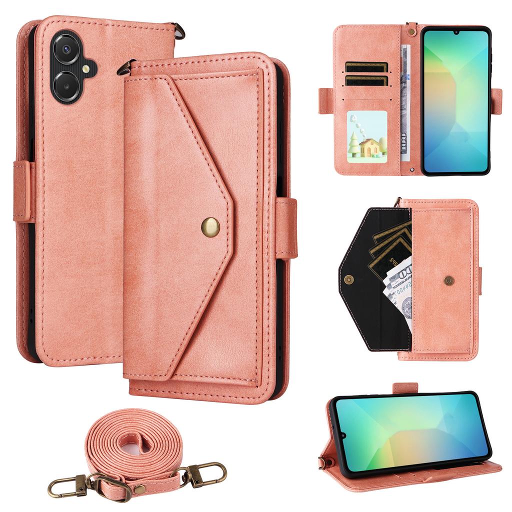 For Samsung Galaxy A06 5G/4G Leather Case Magnetic Closure Wallet Stand Phone Cover with Crossbody Strap