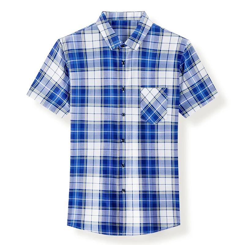 New Men's Casual Plaid Short Sleeved Lapel Shirt for Summer Fashion Comfort No Ironing Wrinkle Resistant Top