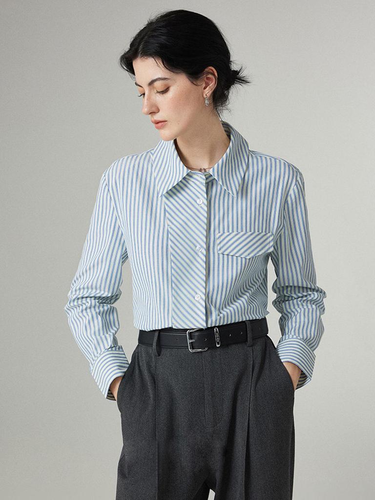 **2026 Neues Französisches Design Streifen Slimming Langarmhemd für Damen - Vielseitiges Oberteil für den Arbeitsweg**