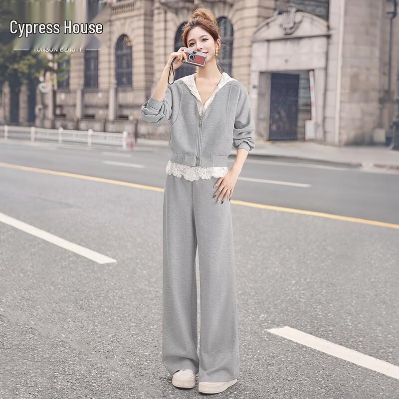 Женский комплект: Свитшот с кружевной вставкой и повседневные брюки L