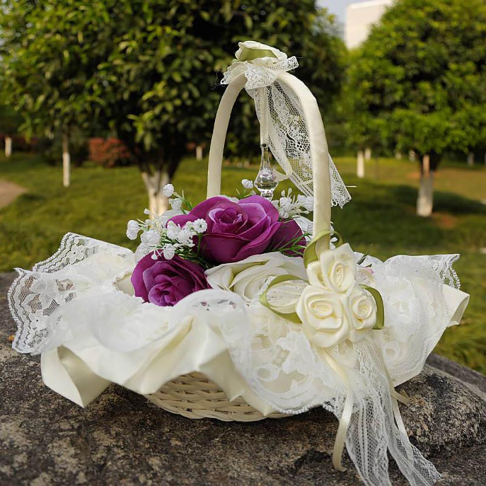 Wedding Flower Basket Wedding Flower Girl Basket Hand Woven Lace Wedding Basket