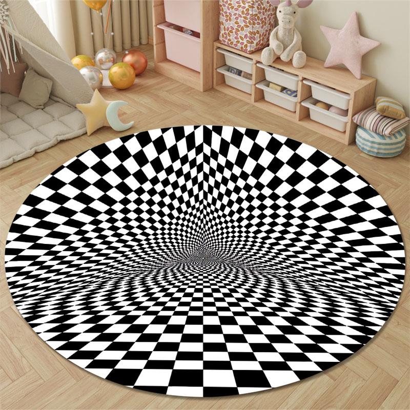 Cozy Round Abstract Multicolor Carpet, Non-Slip Floor Mat for Living Room