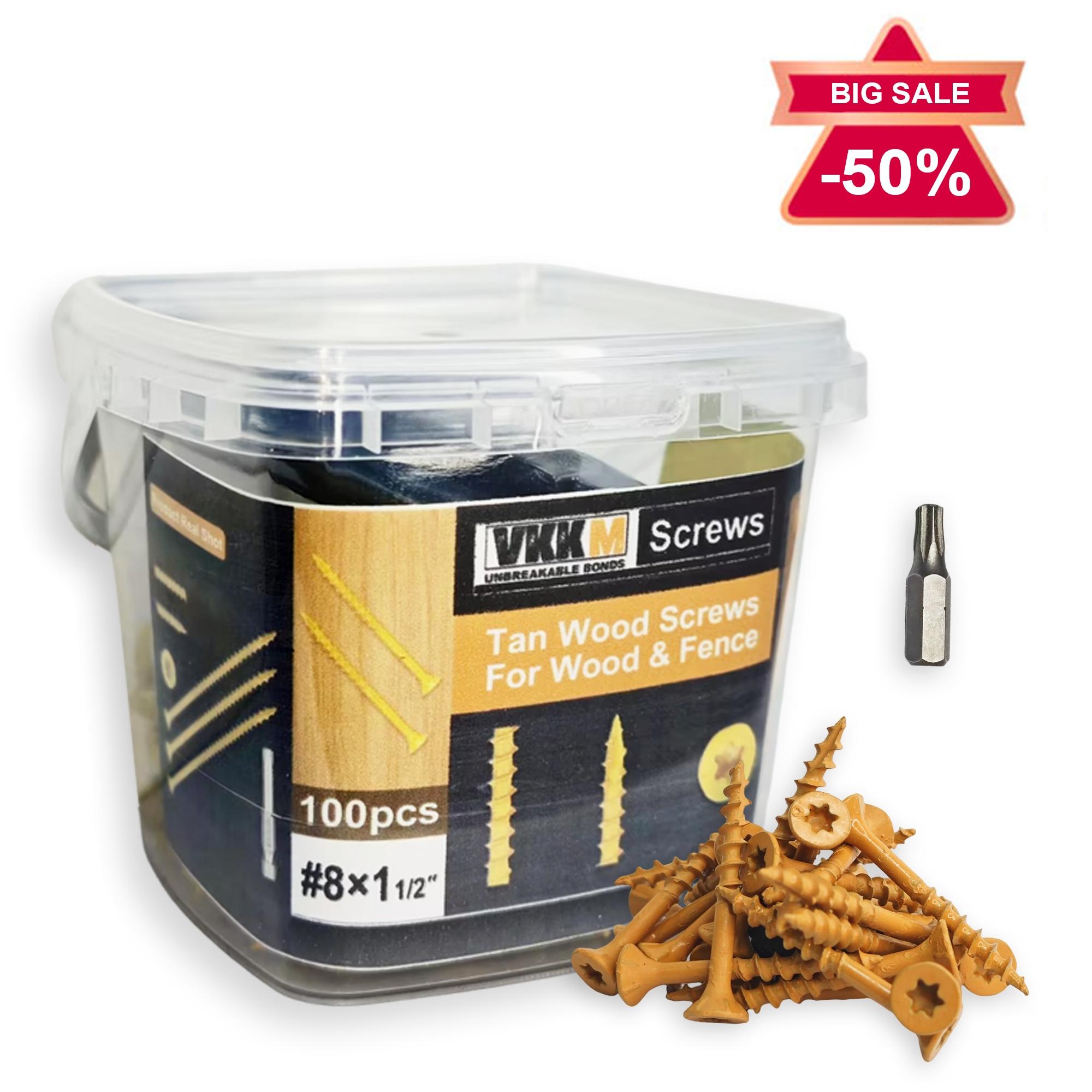 

Шурупы для дерева VKKM Unbreakable Bonds - 350 штук #9 и #10 x 3 , бежевые и темные варианты для всех проектов по дереву и заборам