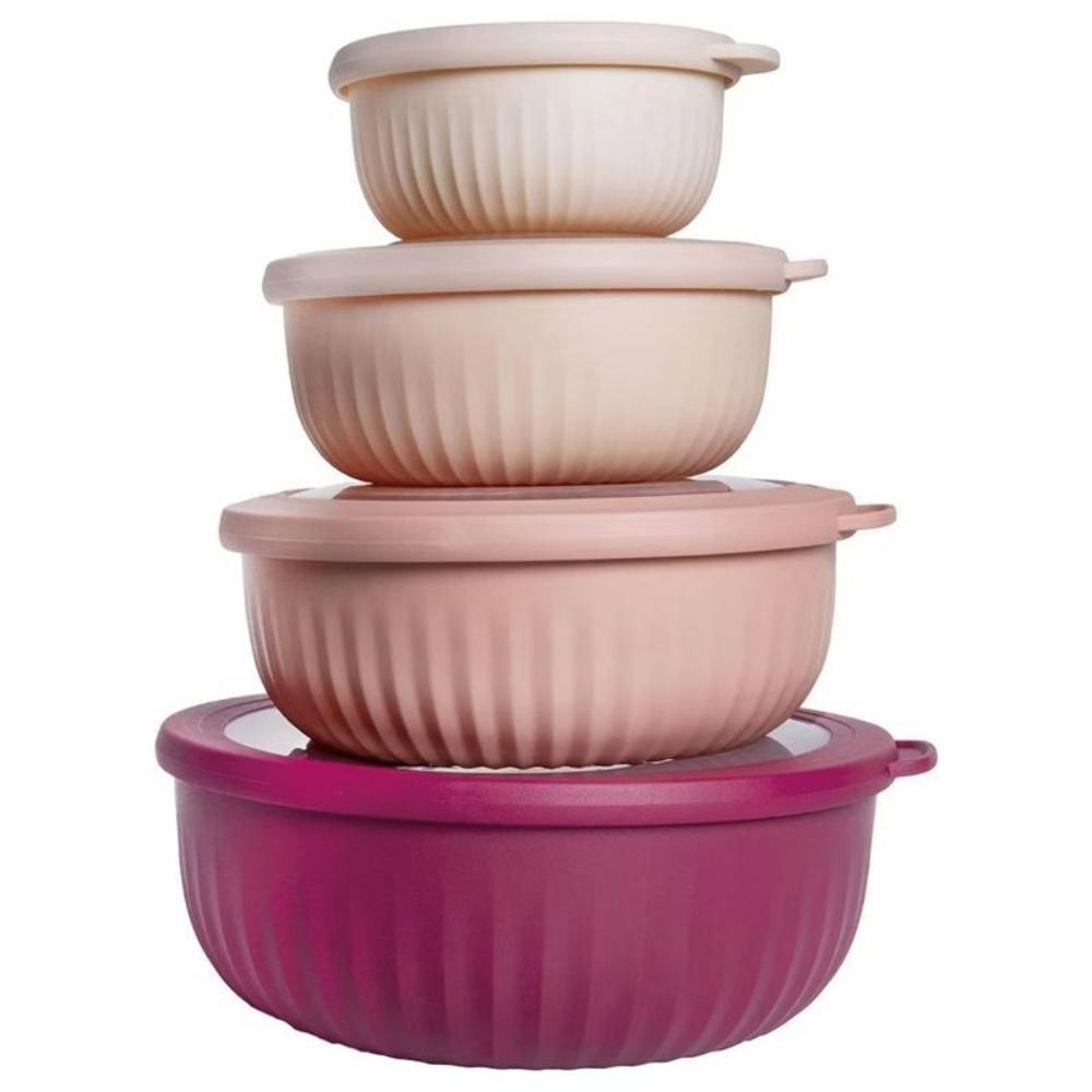 4 Stück/Set Lebensmittelqualität Salatschüssel Stapelbar Kühlschrank Aufbewahrungsbox Tragbarer Frischhaltebehälter Outdoor