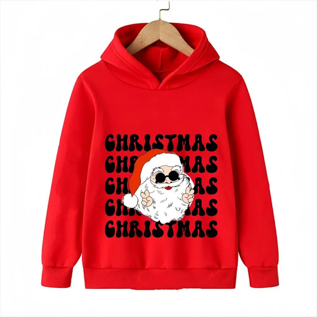 2025 Christmas Cute Christmas Chimney Festival Dress Up Girl Autumn/Winter Hoodie Hoodie Suitable for Children Aged 4-14 Warm Top