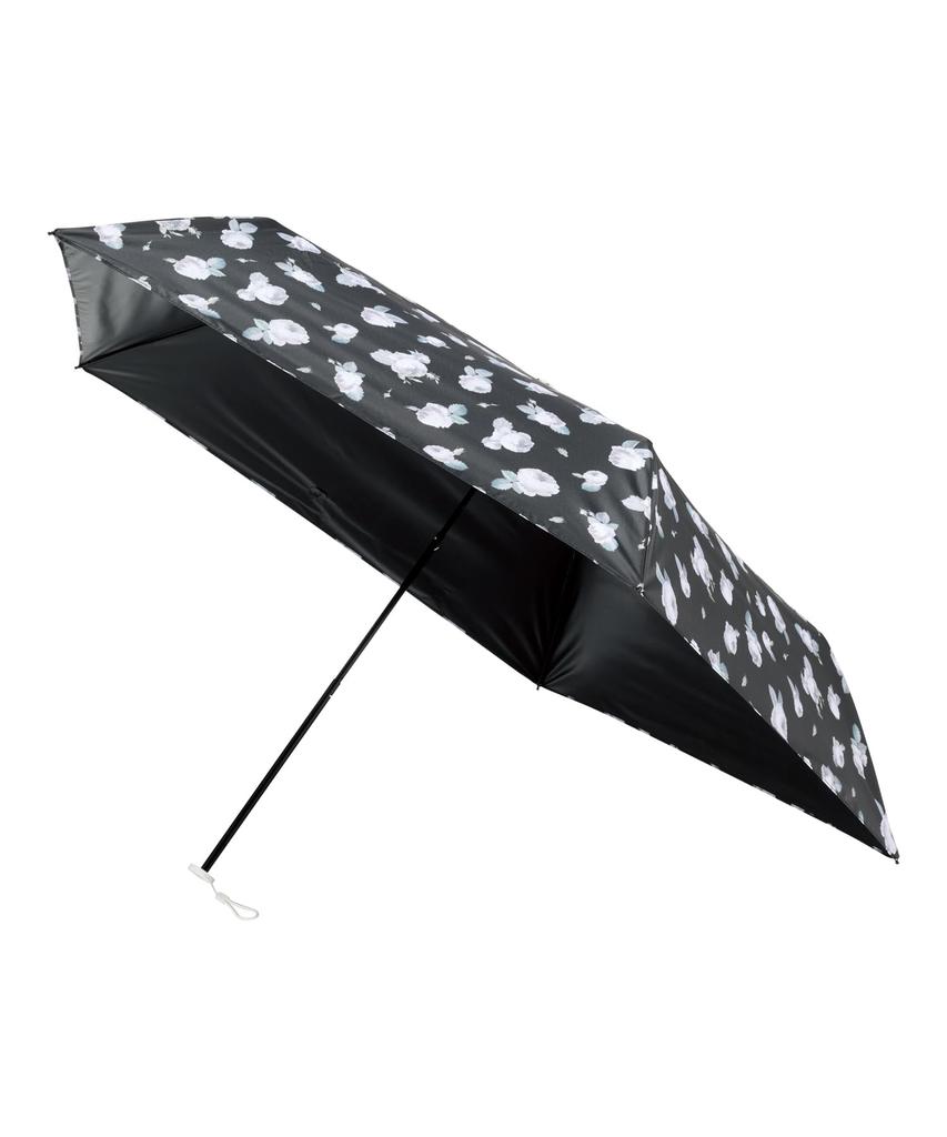 estaa Sun and Rain Rose Heat Sun UV Black (Esta) Women's Parasol, Umbrella, Foldable, Plain/Floral Pattern, Shielding, Protection, Cut, 50cm,