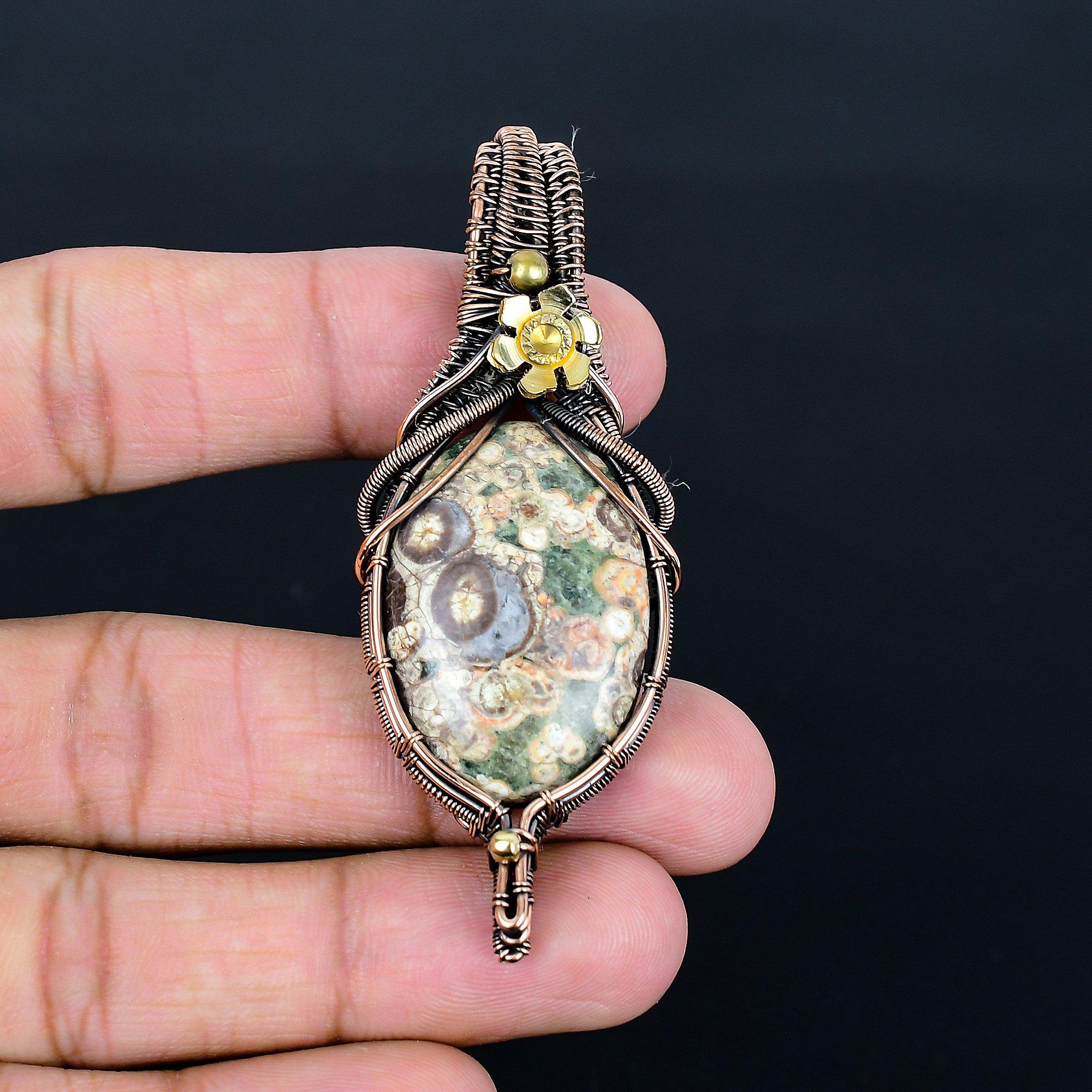 

Crocodile Jasper 999 Copper Wire Wrapped Pendant, Handmade Gemstone Jewelry Pendant Gift For Birthday 2.55 Inches